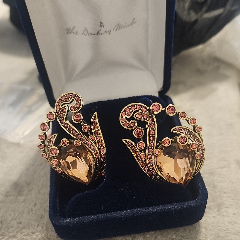 Heidi DAUS Gold-Tone Pink Crystal Swirl Drop Earrings